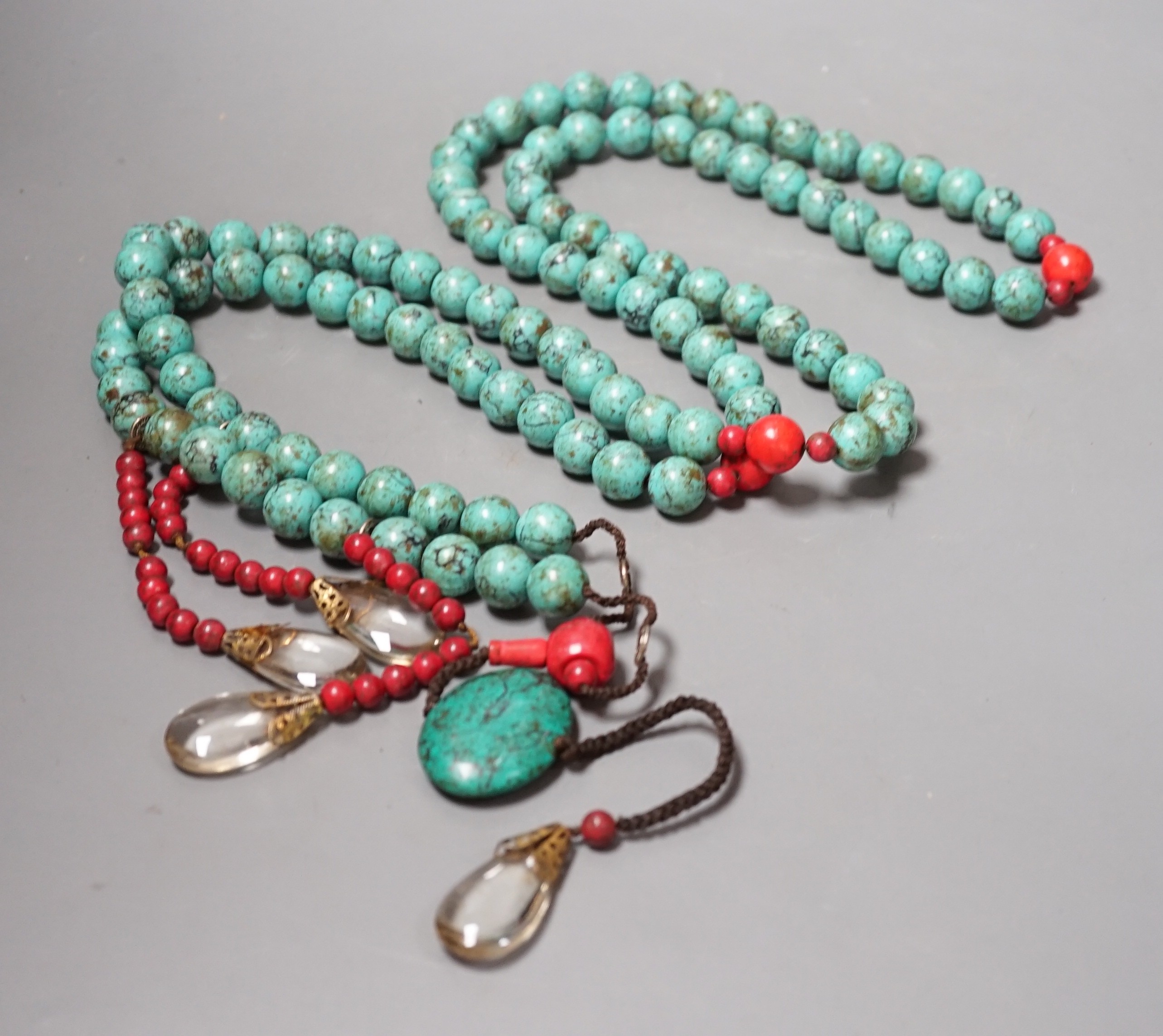 A Chinese turquoise mandarin court style necklace